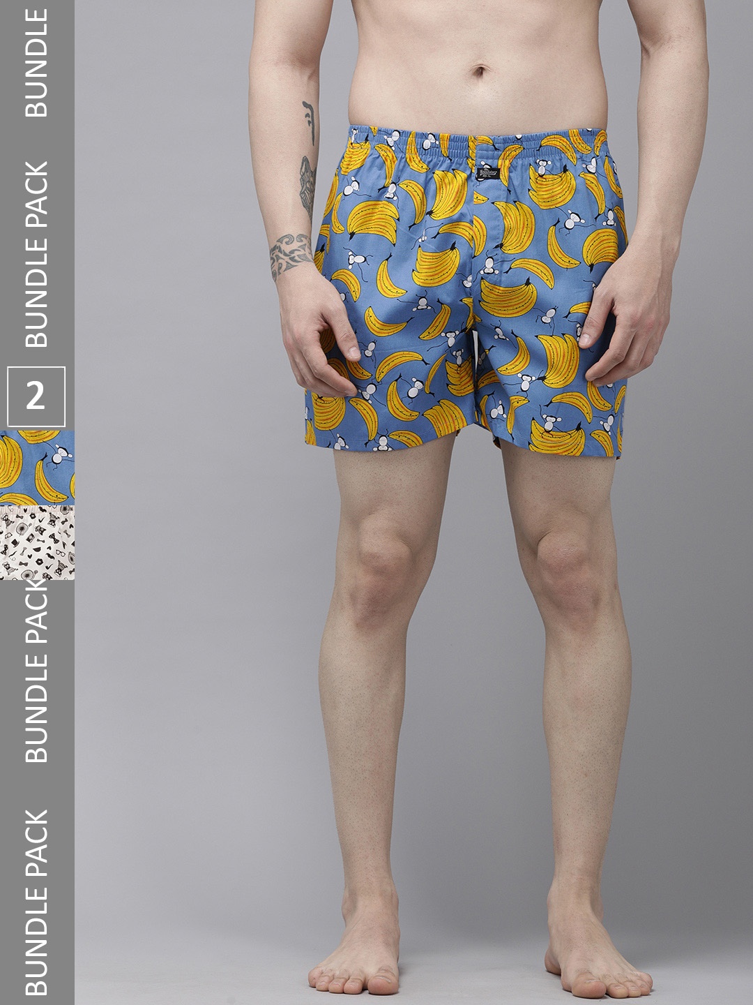 

Roadster Men Pack Of 2 Printed Pure Cotton Boxers, Multi