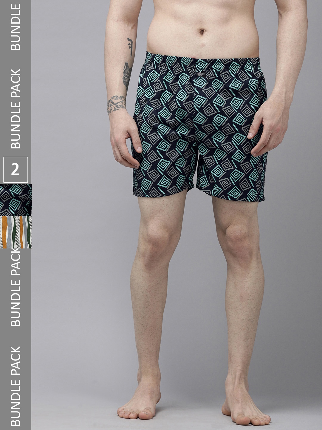 

Roadster Men Pack Of 2 Printed Pure Cotton Boxers, Multi