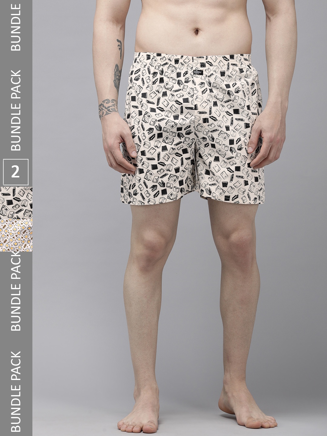 

Roadster Men Pack Of 2 Printed Pure Cotton Boxers, Multi