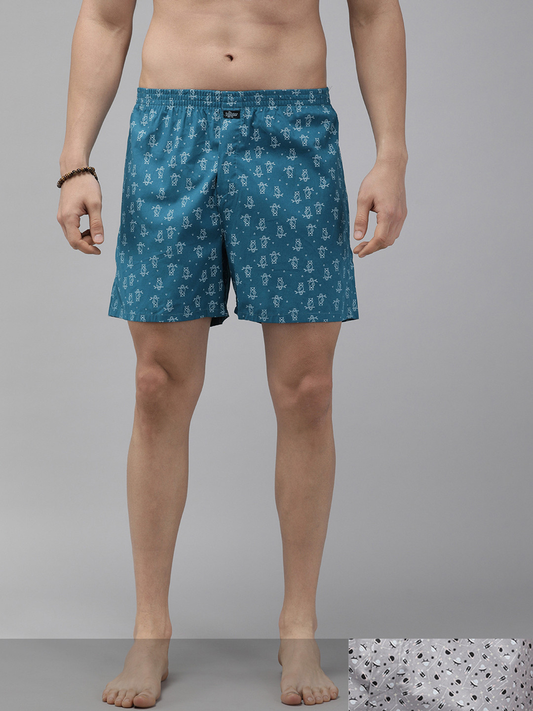 

The Roadster Lifestyle Co. Men Pack of 2 Pure Cotton Printed Boxers, Blue