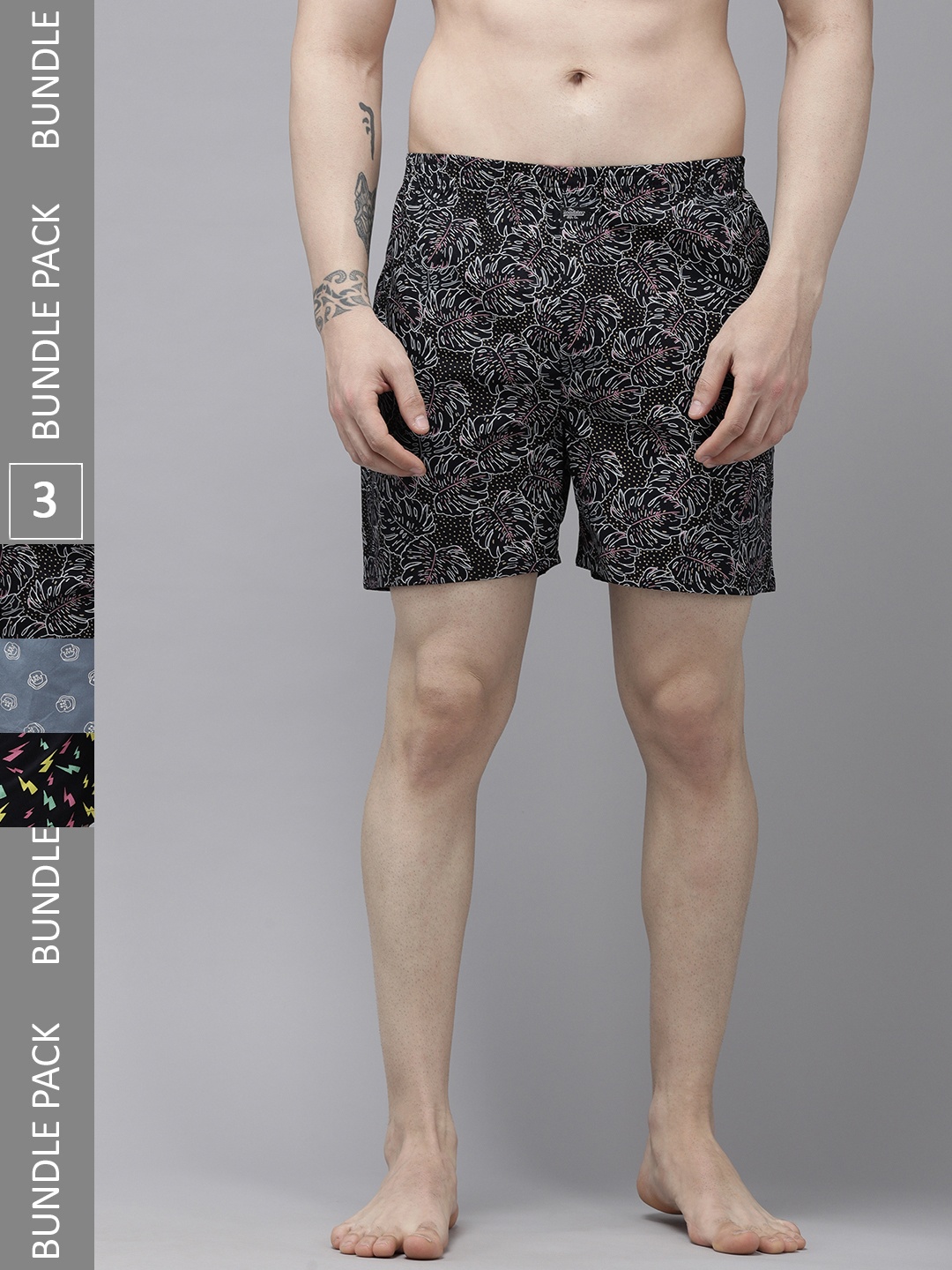 

Roadster Men Pack Of 3 Printed Pure Cotton Boxers, Multi