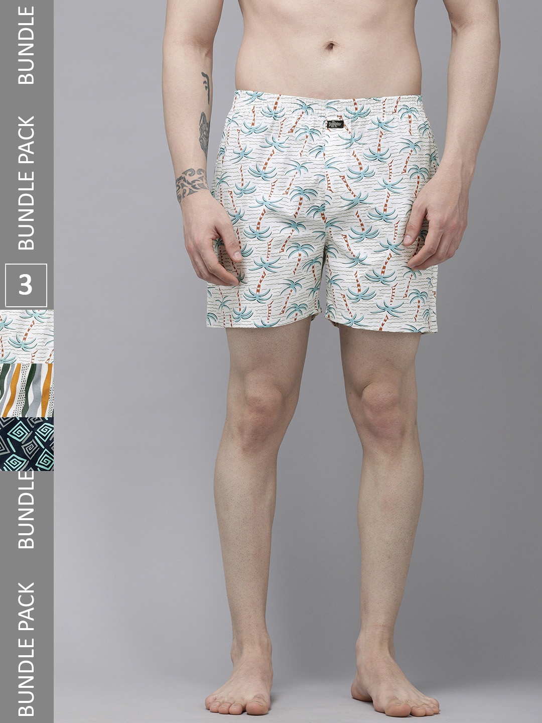

Roadster Men Pack Of 3 Printed Pure Cotton Boxers, Multi