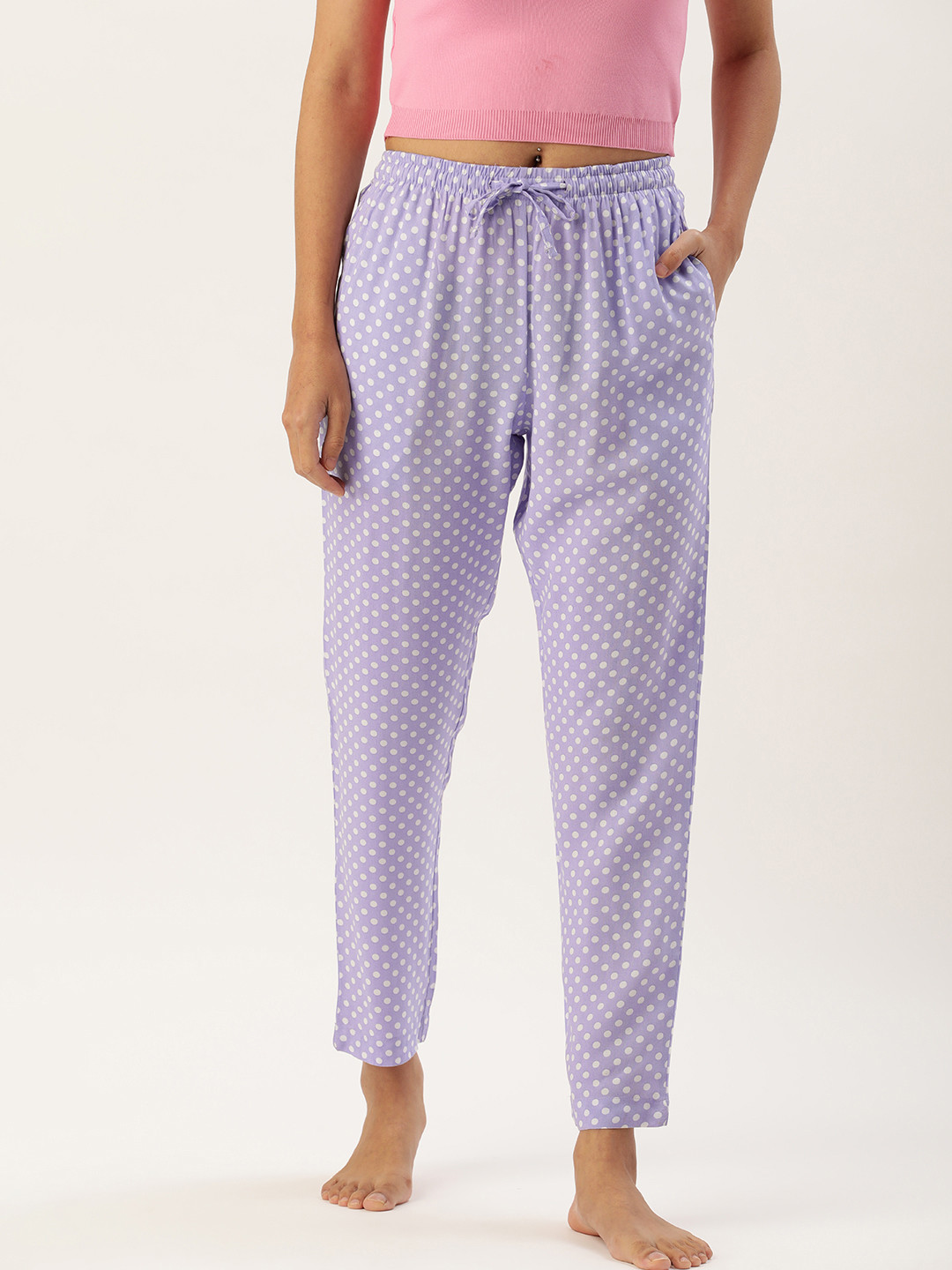 

ETC Women Lavender & White Printed Lounge Pants