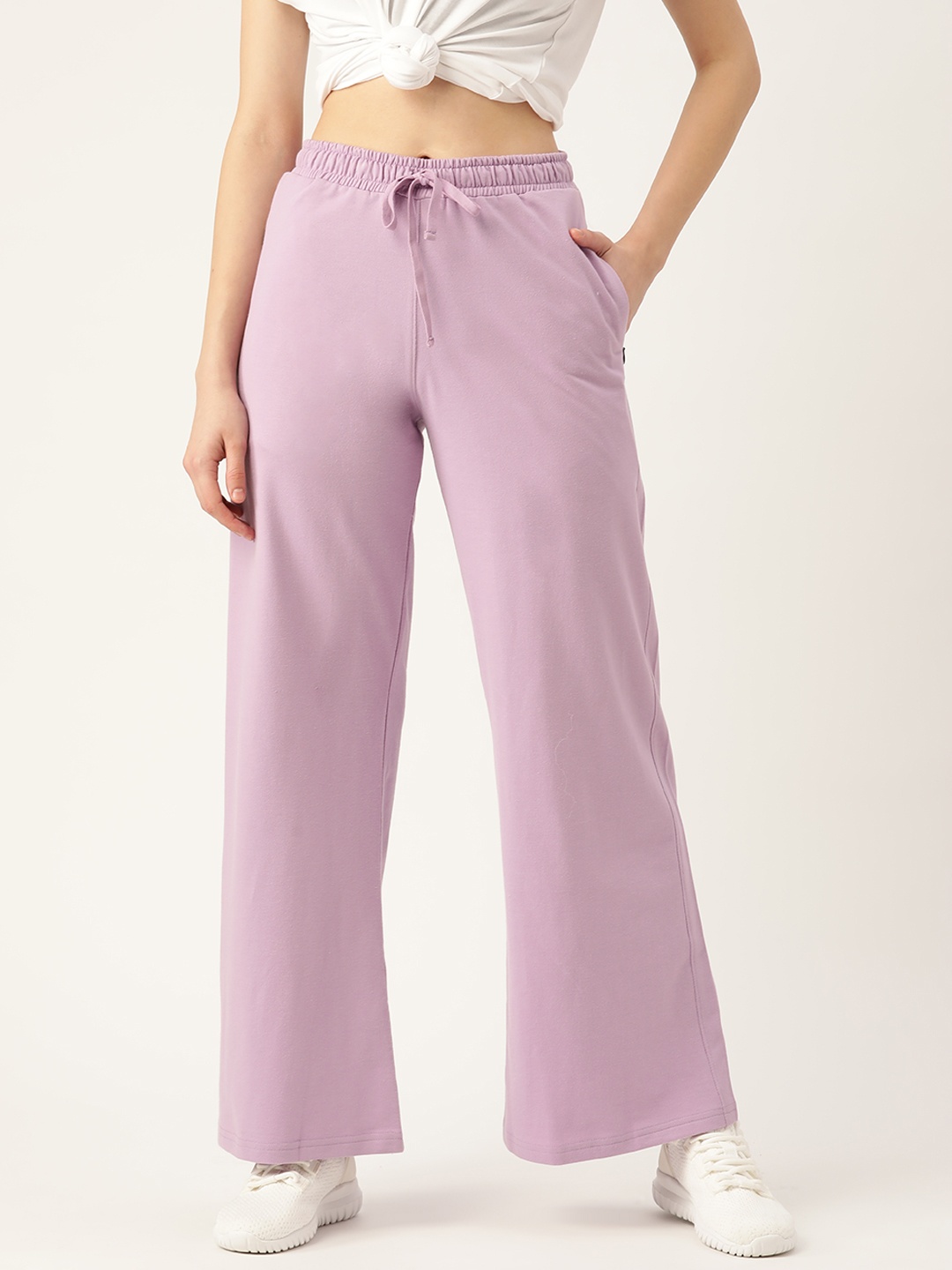 

FEMEA Women Lavender Solid Cotton Wide Leg Track Pants