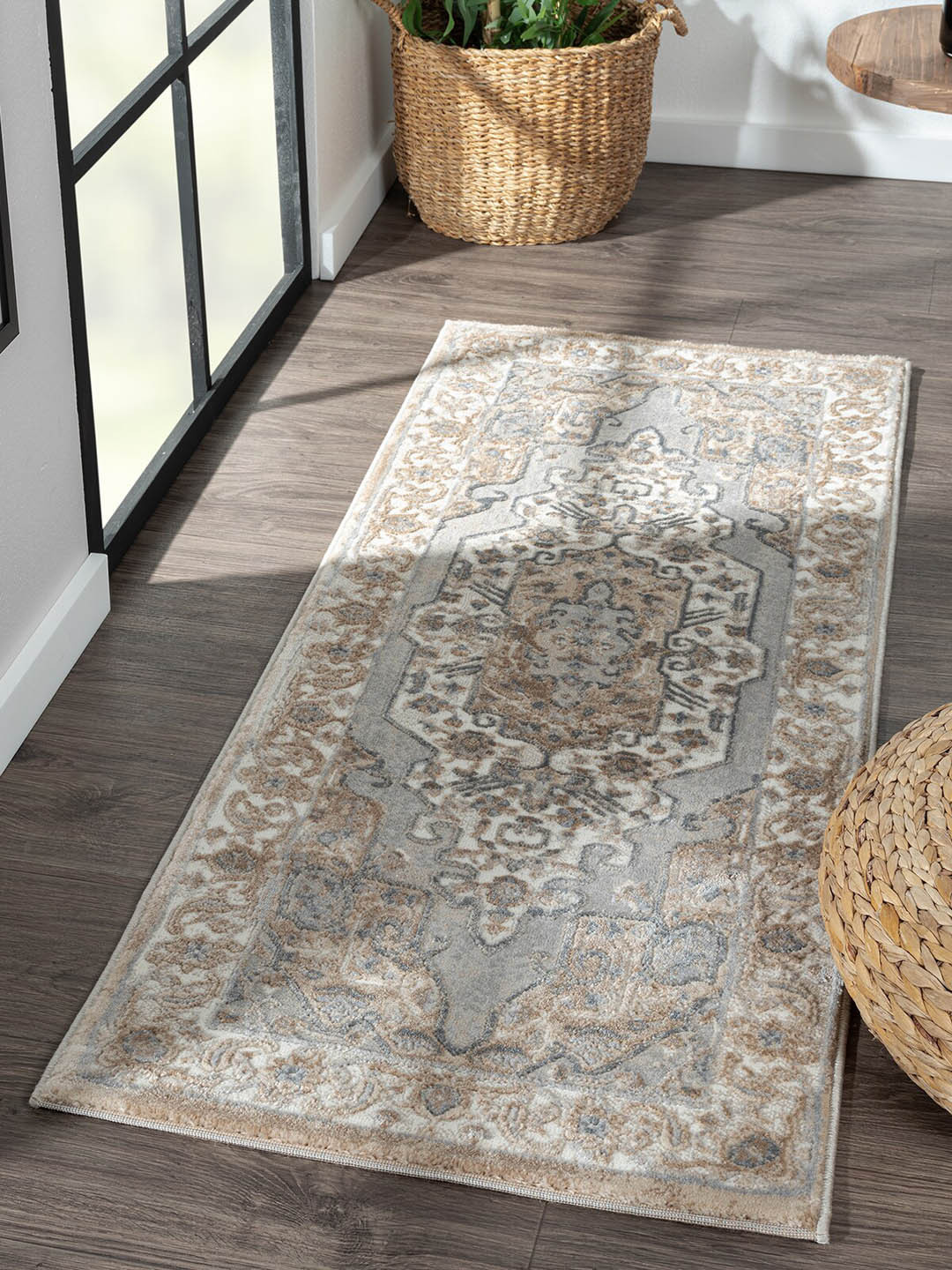 

OBSESSIONS Grey & Beige Ethnic Print Anti-static Floor Runner