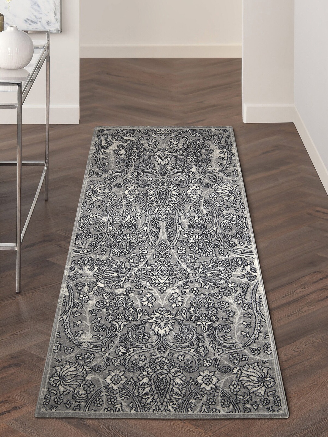 

OBSESSIONS Grey & Black Ethnic Motifs Anti-static Floor Runner