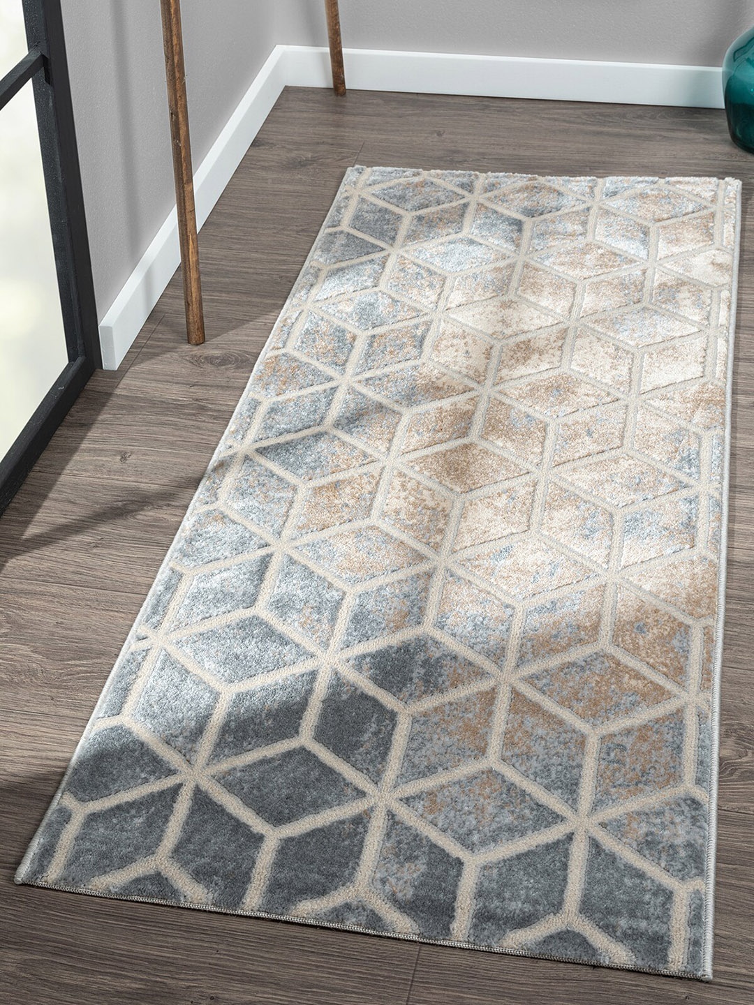 

OBSESSIONS Blue Geometric Polypropylene Floor Runners