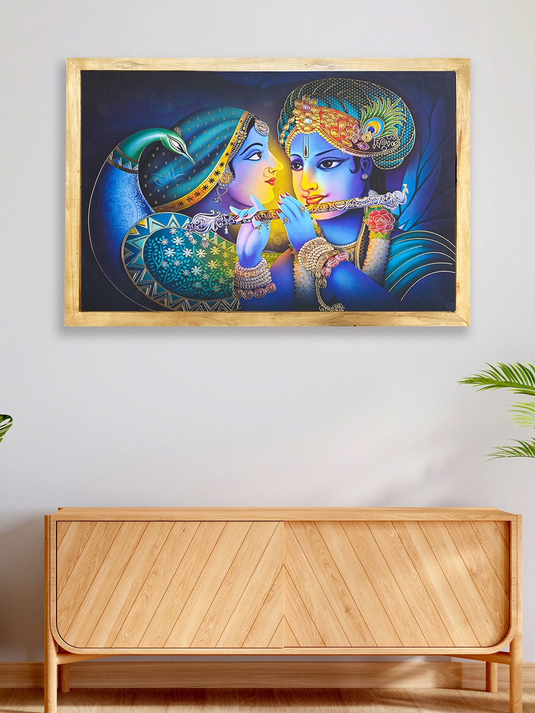 

Perpetual Radha Krishna Painting With Frame -14 inch X 20 inch, Blue