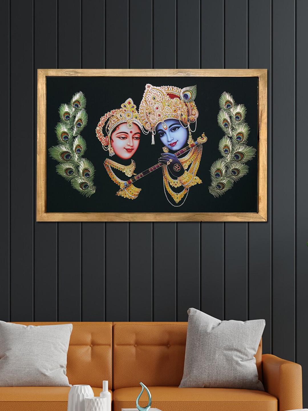 

Perpetual Multicoloured Radha Krishna 3D Painting With Frame, Multi