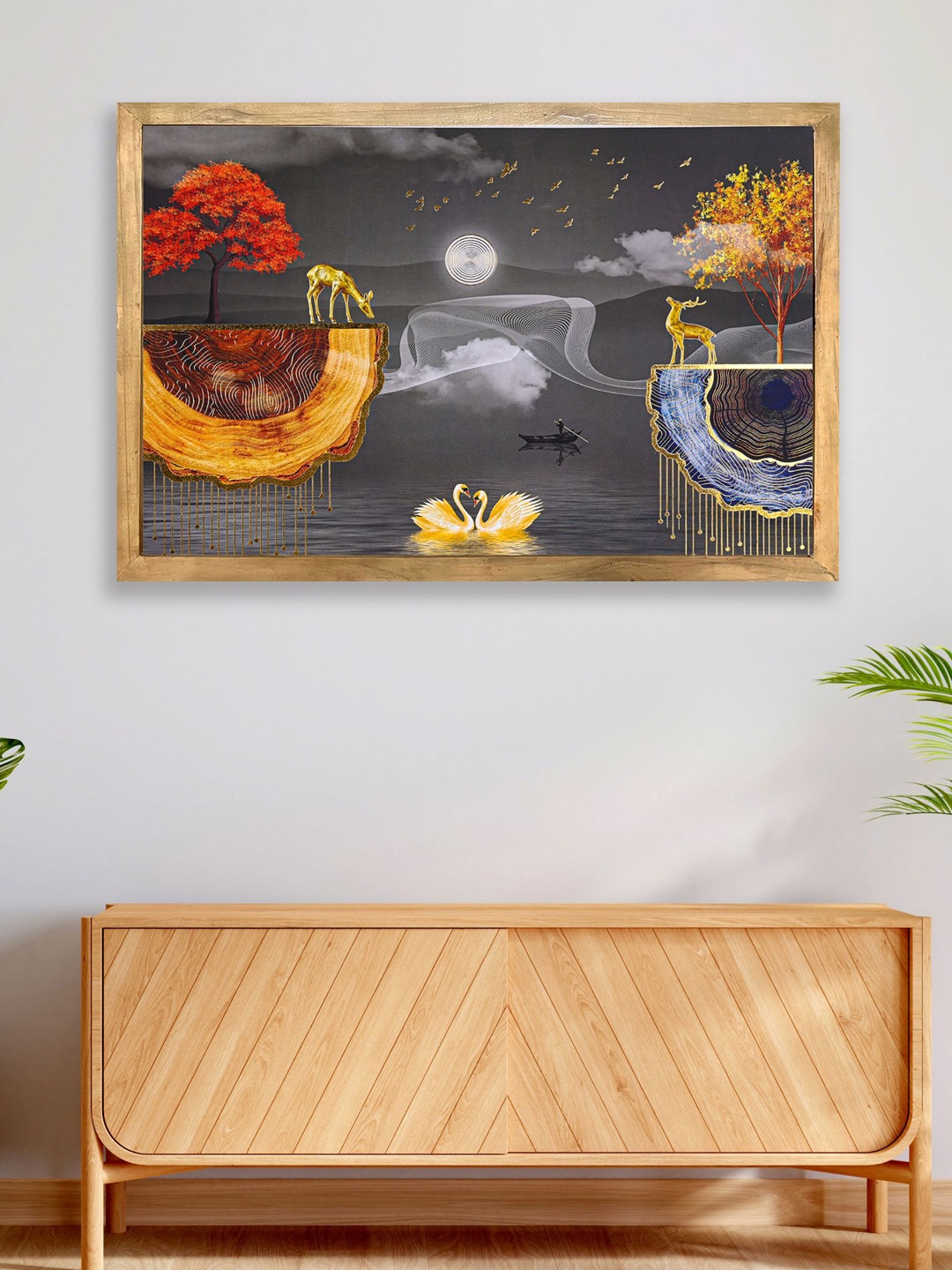 

Perpetual Yellow & Grey Deer Painting With Frame