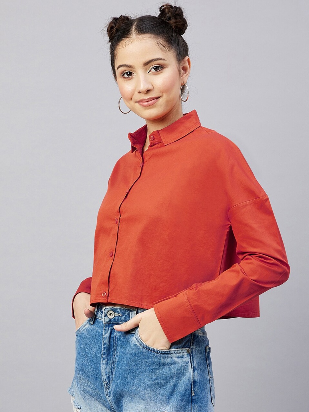 

CHIMPAAANZEE Women Red Oversized Casual Shirt