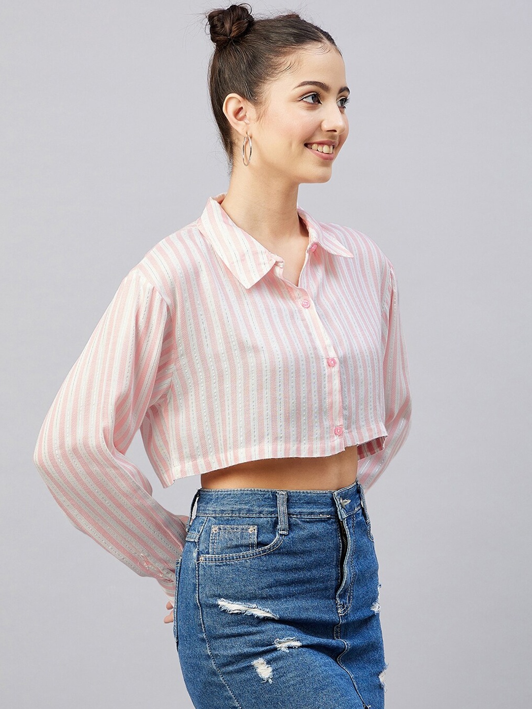 

CHIMPAAANZEE Women Pink Relaxed Striped Casual Shirt