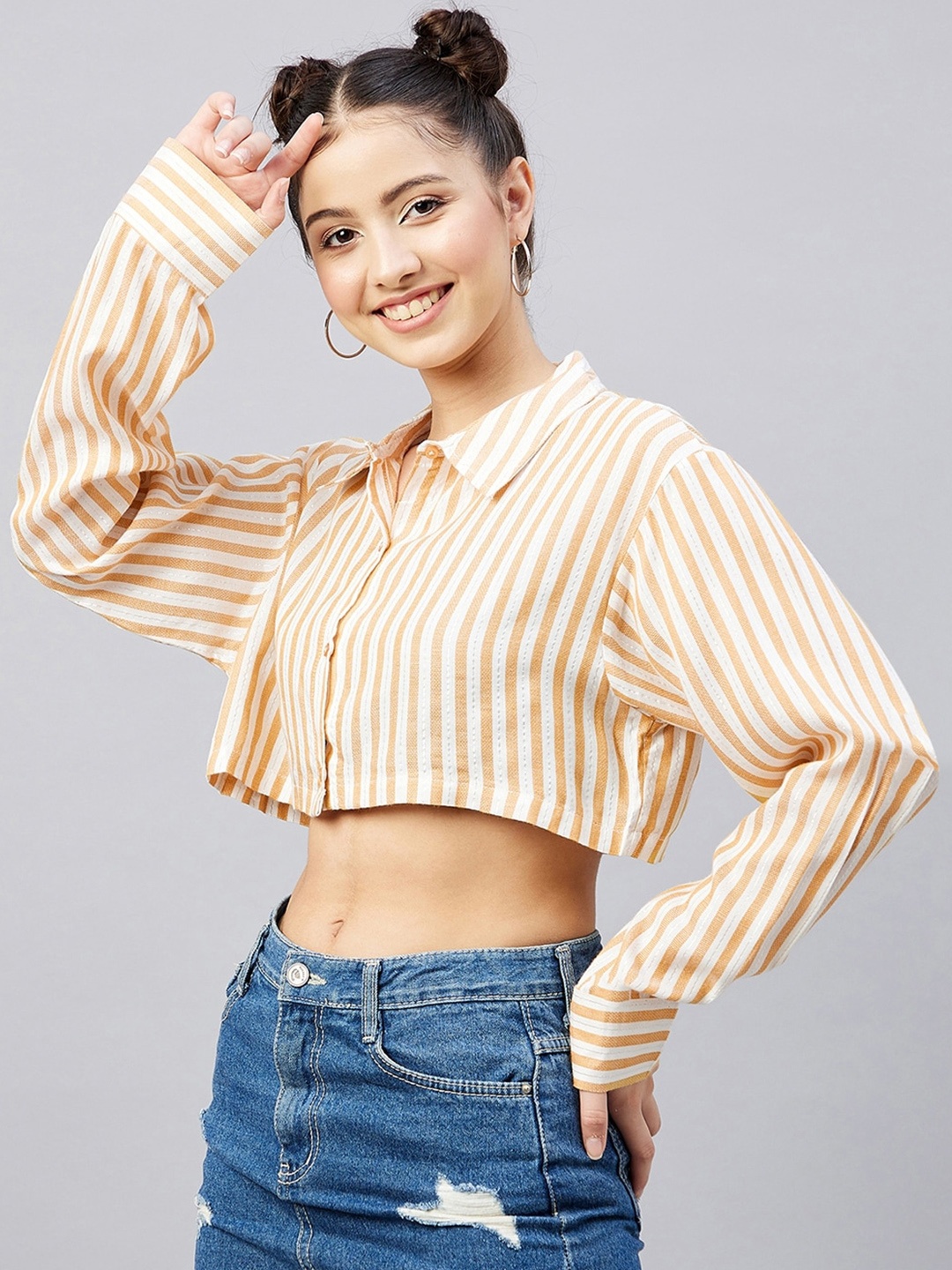 

CHIMPAAANZEE Women Mustard Relaxed Striped Casual Shirt