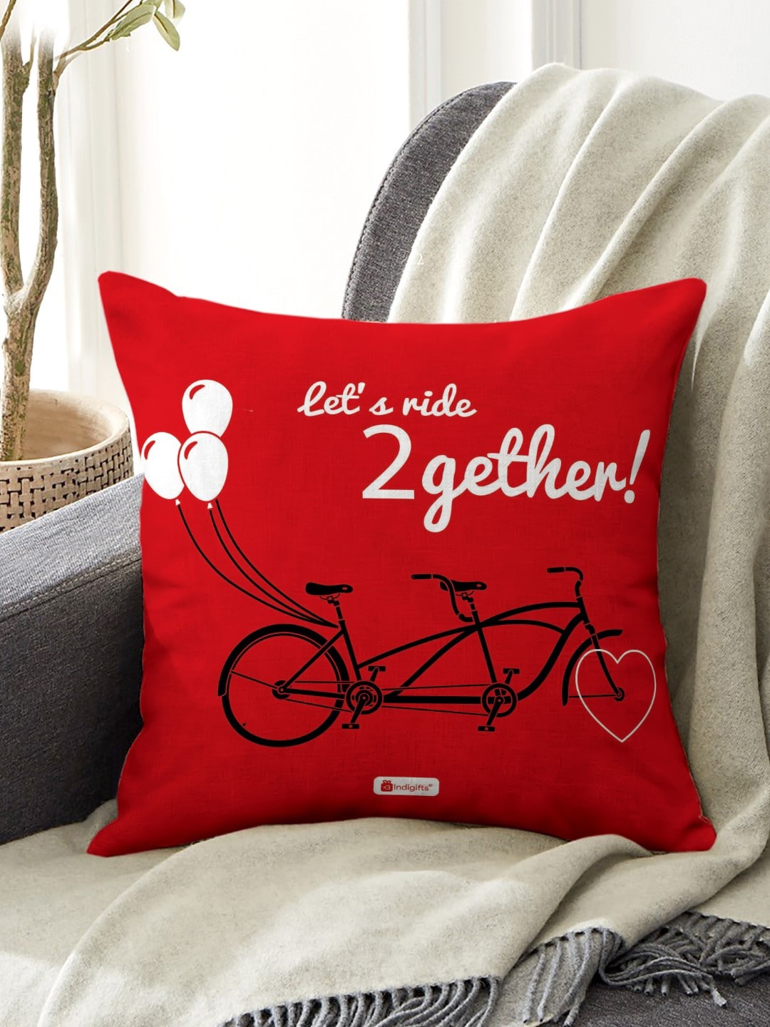 

Indigifts Red Couples Love Quote Printed Cushion With Filler