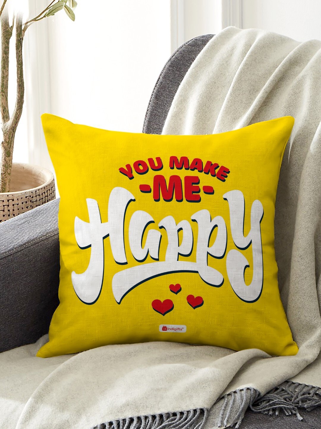 

Indigifts Yellow & Red Printed Square Cushion Cover