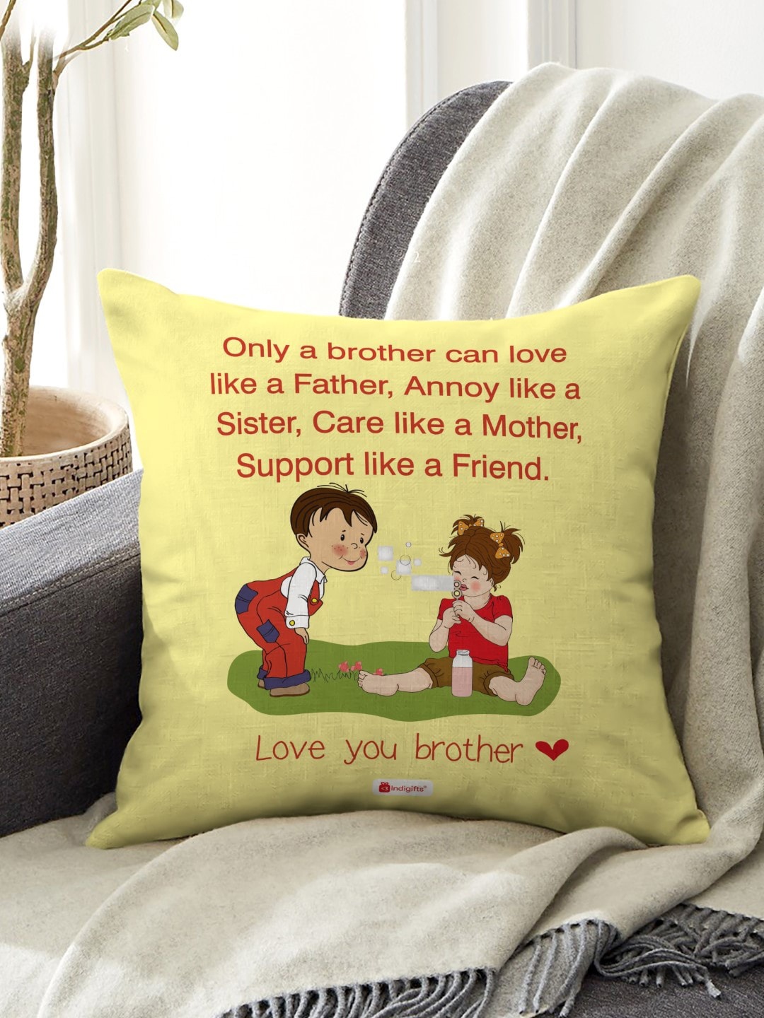 Indigifts Yellow Happy Diwali Gift Printed Cushion