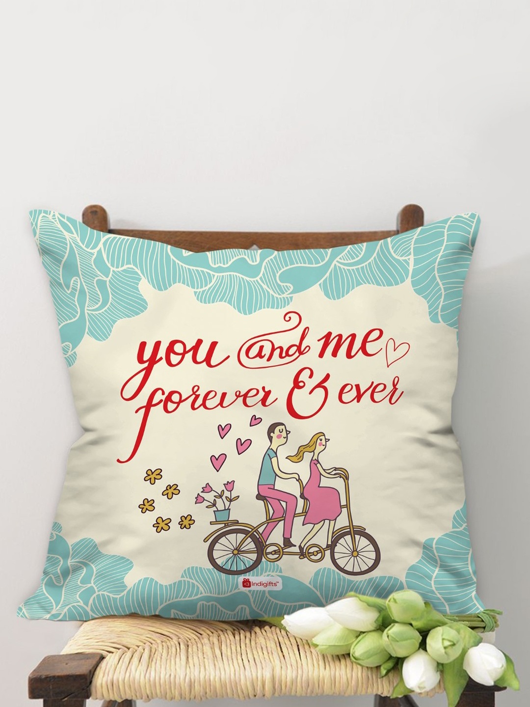 

Indigifts White Love Quote Satin Cushion Cover with Filler