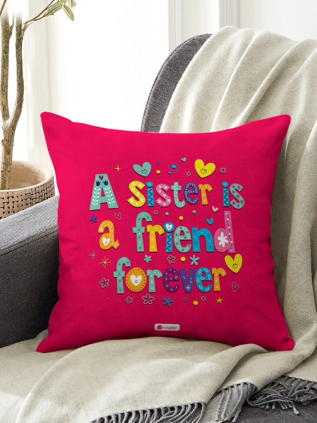 

Indigifts Pink Printed Typography Printed Cushion With Filler, Red
