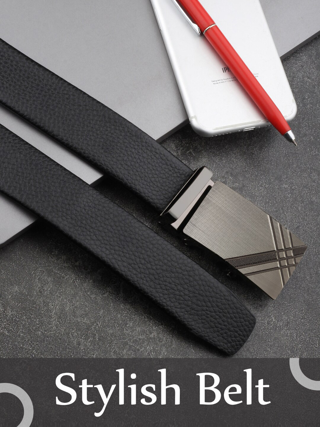

Elite Crafts Men Leather Formal Belt, Black