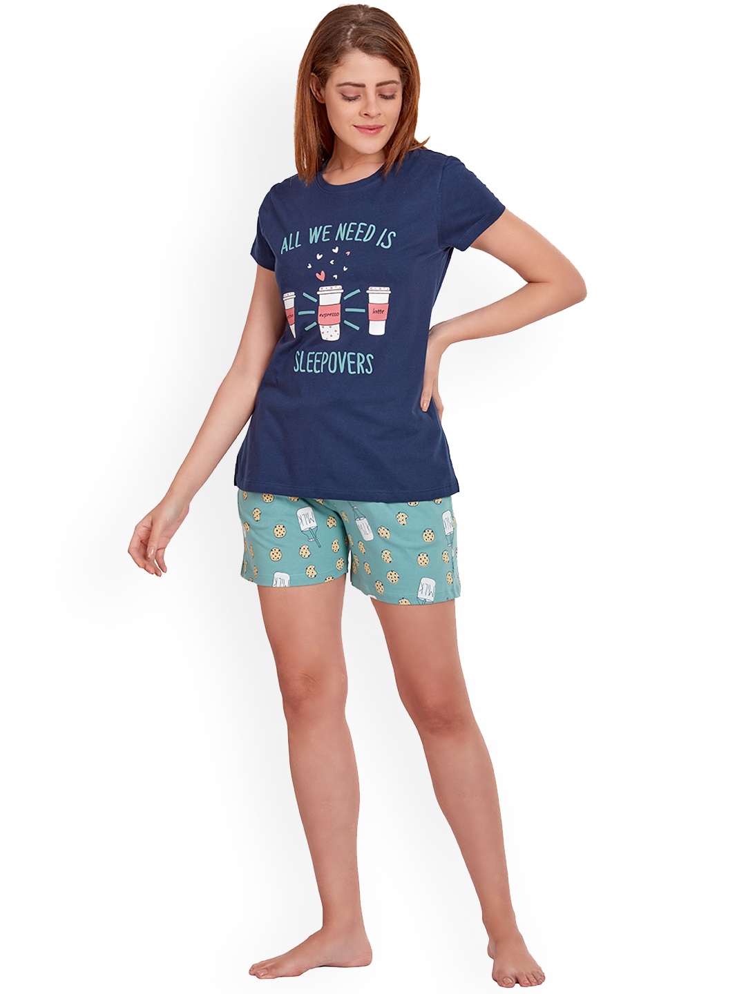

MAYSIXTY Women Navy Blue & Blue Printed Night suit