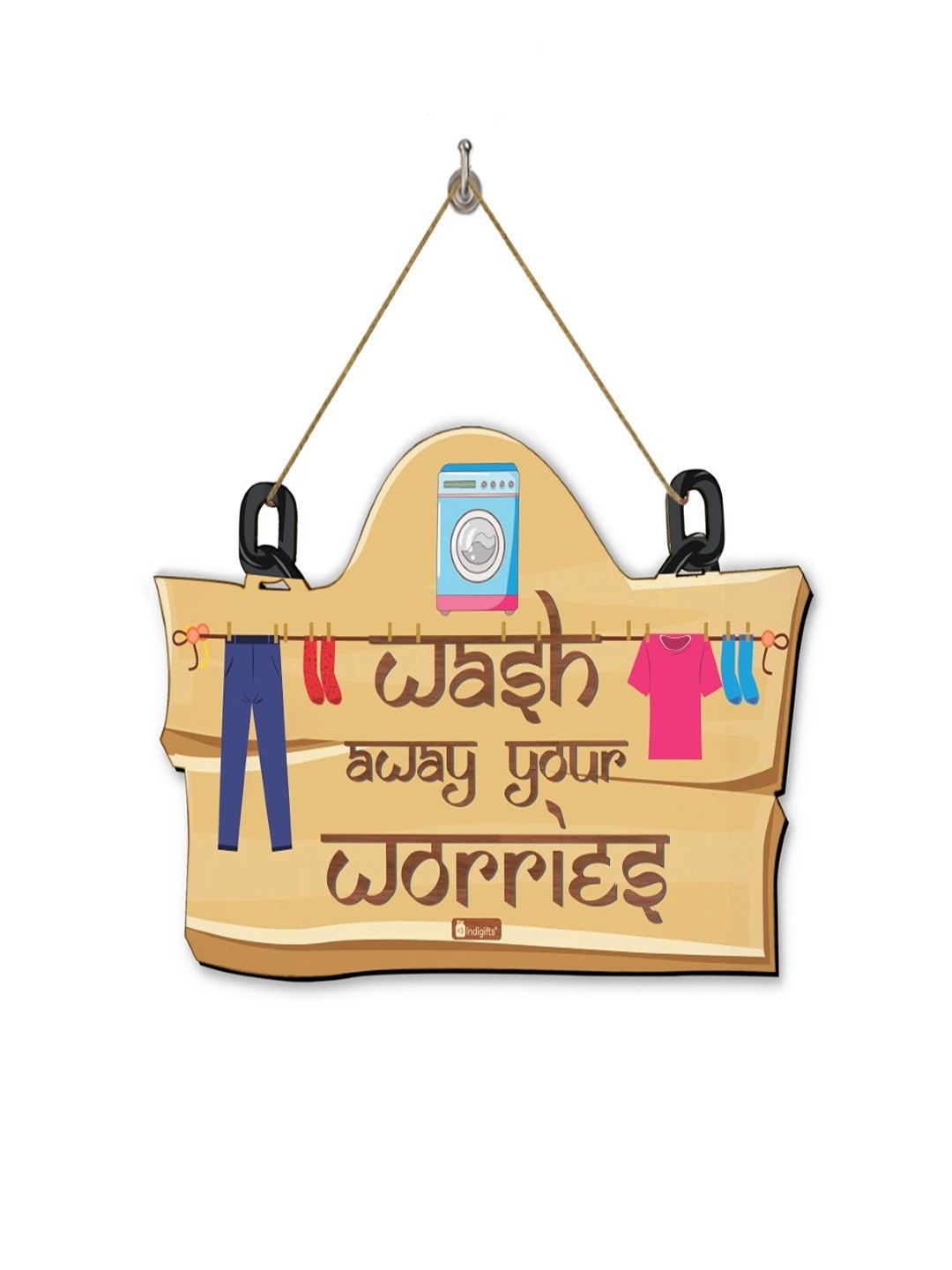 

Indigifts Wash Away Your Worries Printed Wall/Door Hanging, Beige