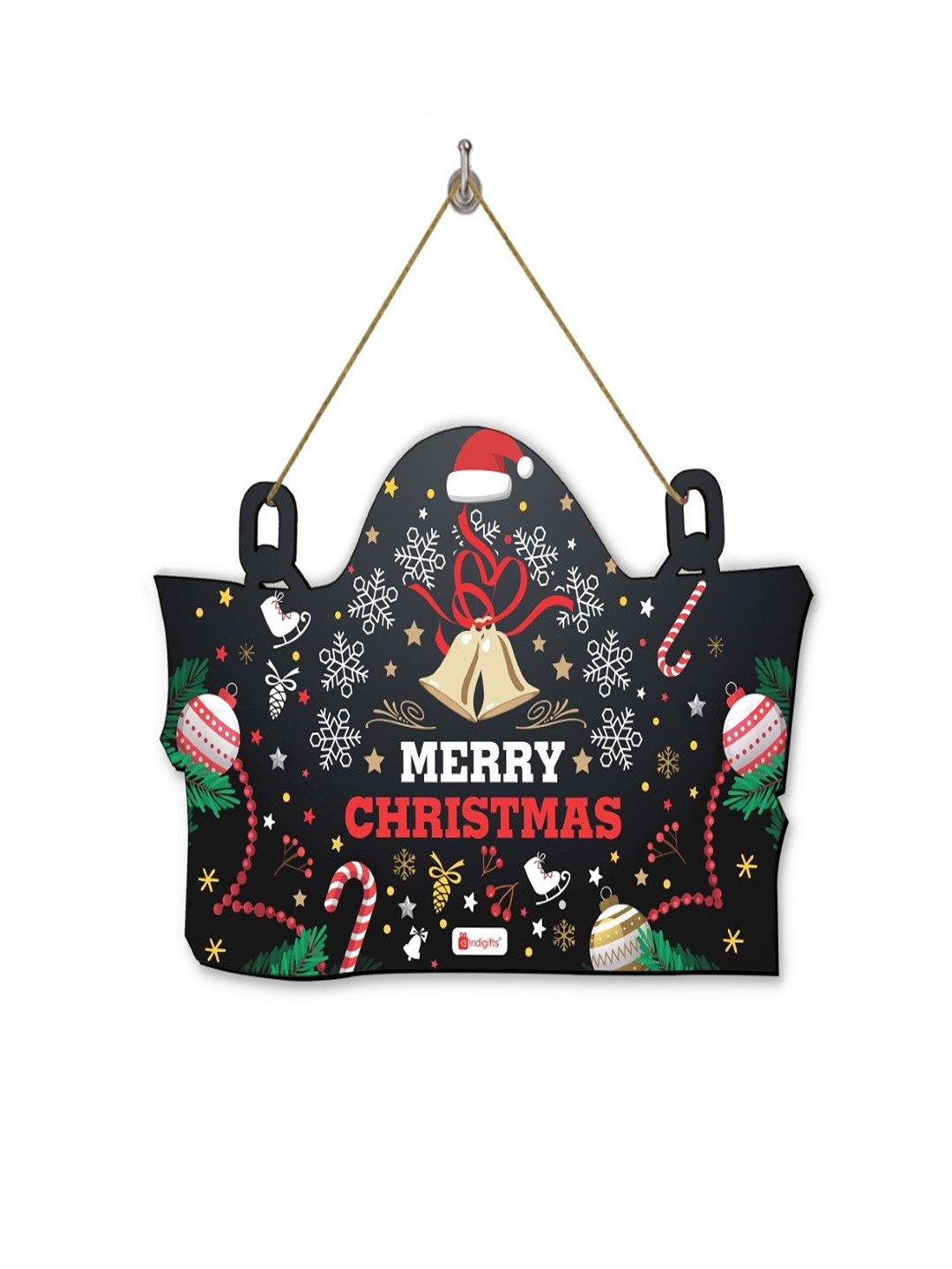 

Indigifts Black Signboard Merry Christmas Printed Wooden Door Wall Hanging