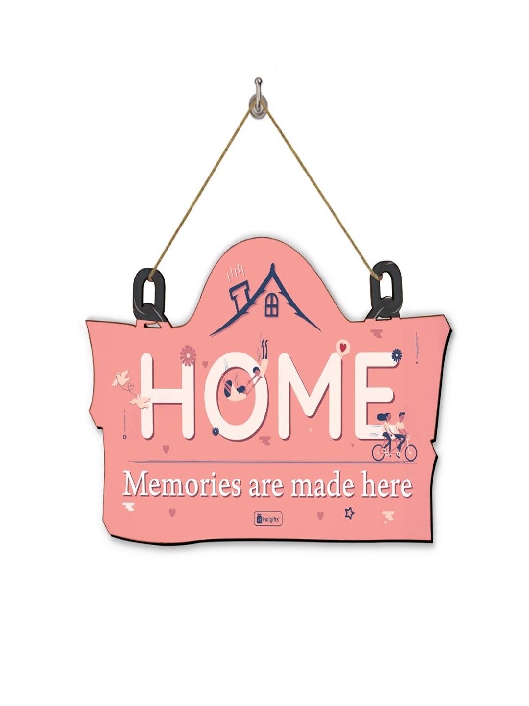 

Indigifts Peach Printed Valentine Gift for Couple Wooden Door Wall Hanging