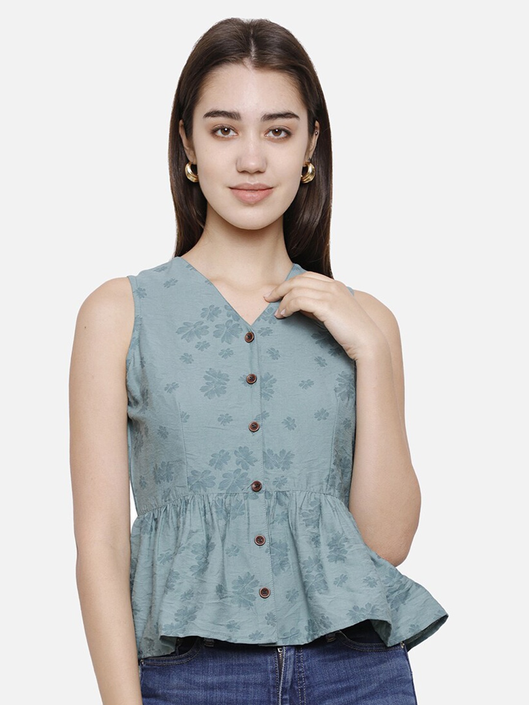 

DECHEN Women Grey Peplum Top