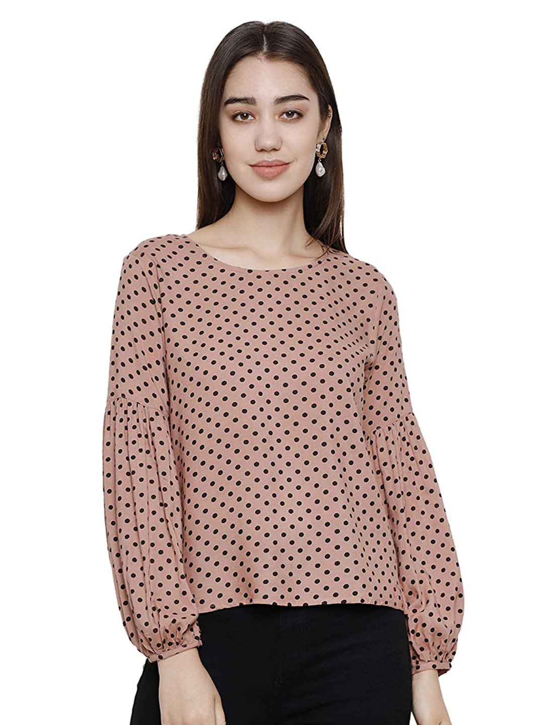 

DECHEN Women Pink Polka Dots Printed Top
