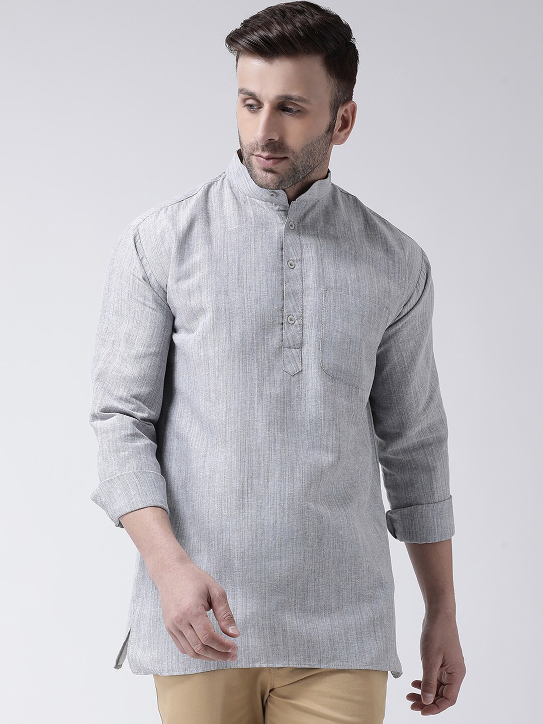 

RIAG Men Grey Khadi Cotton Kurta