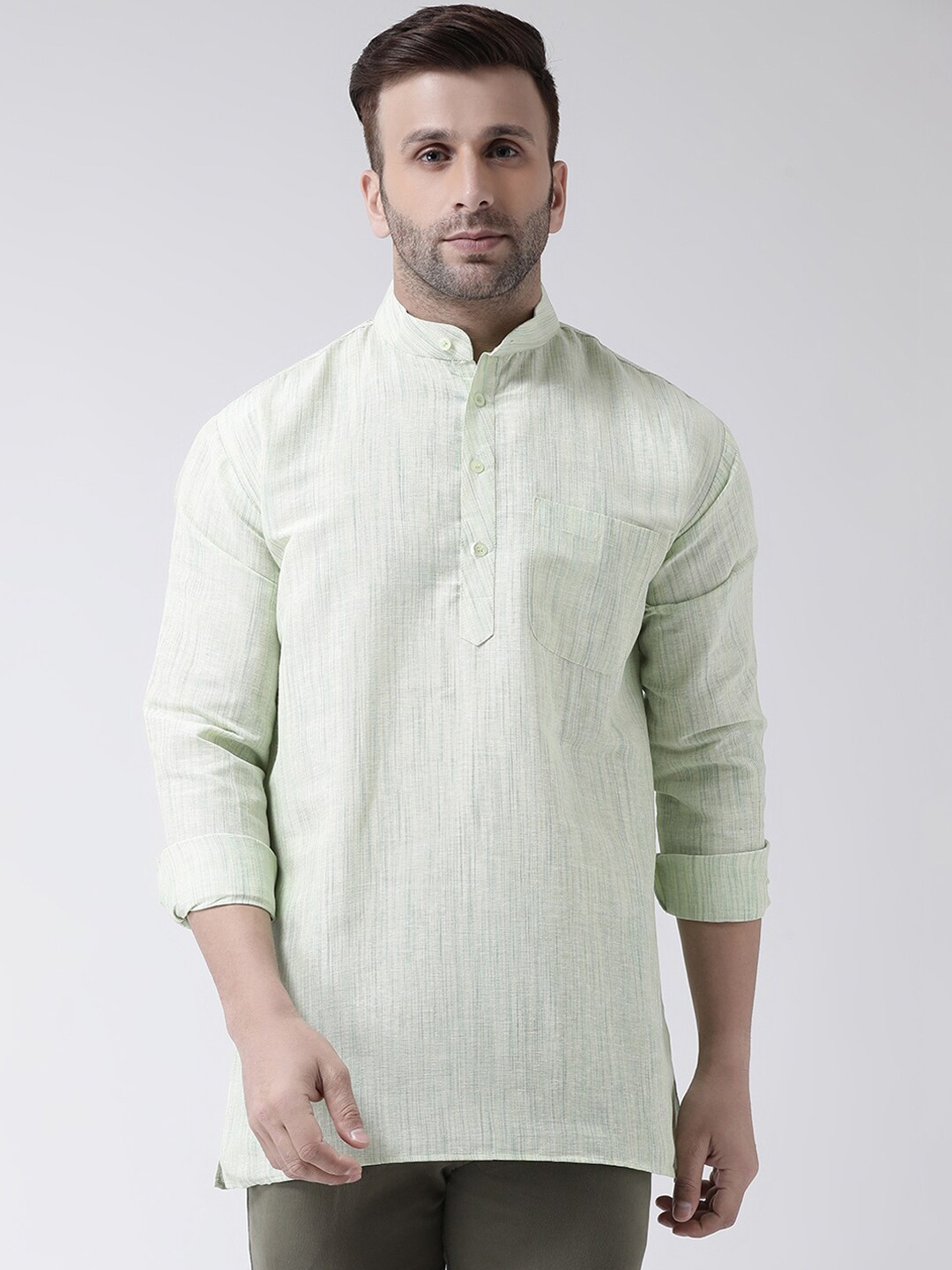

RIAG Men Green Patchwork Khadi Kurta