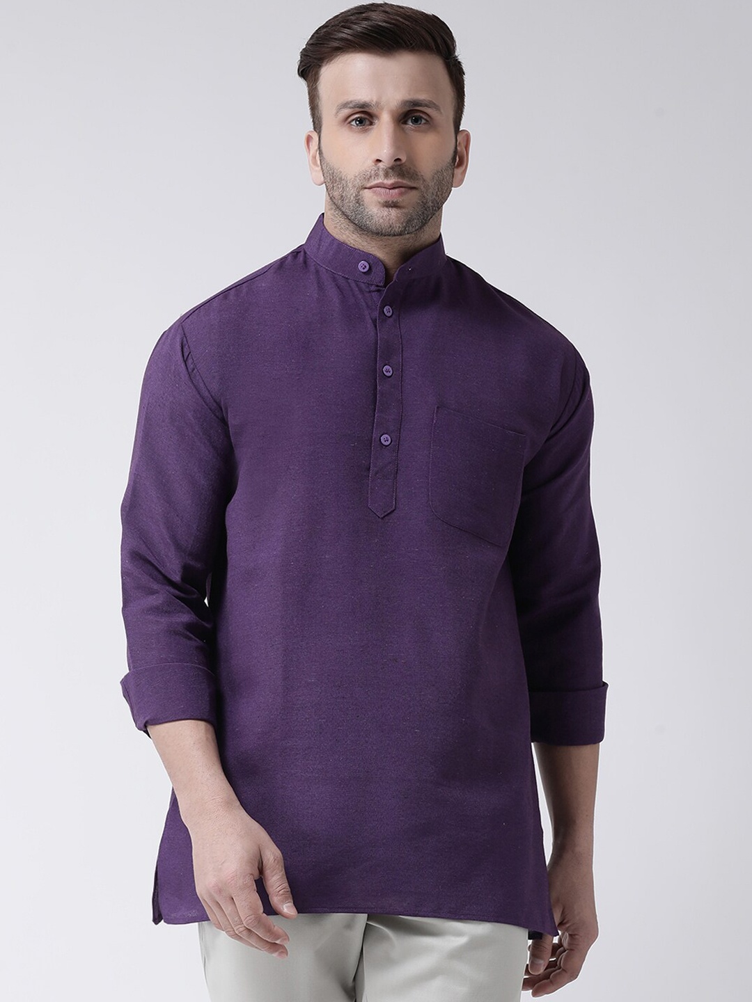 

RIAG Men Purple Solid Patchwork Khadi Kurta