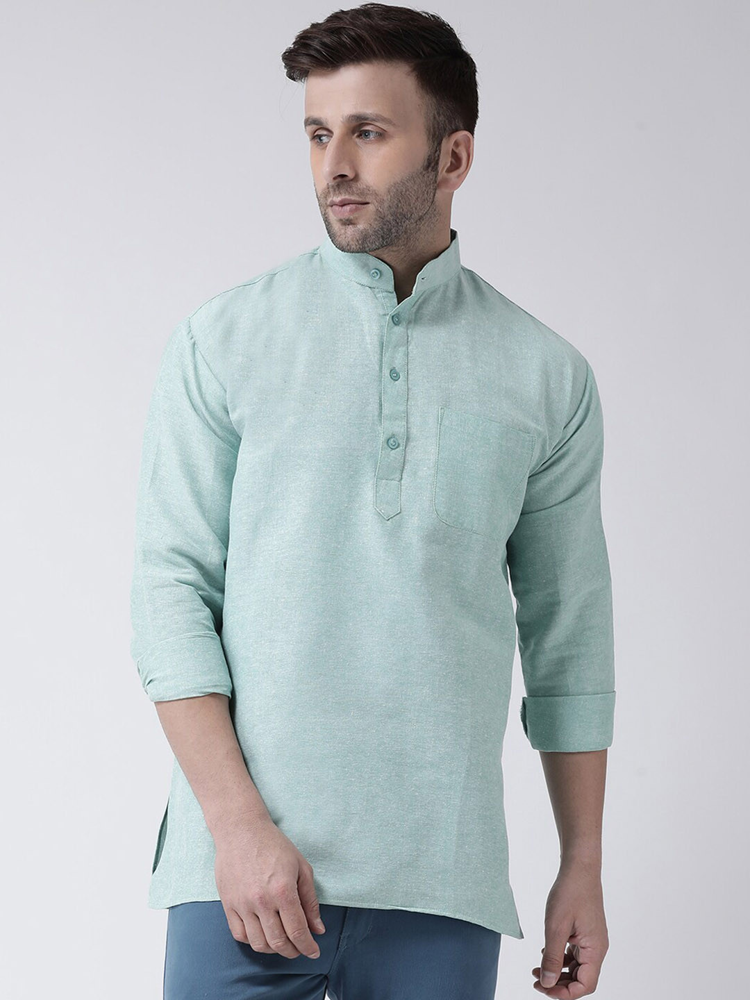

RIAG Men Sea Green Khadi Kurta