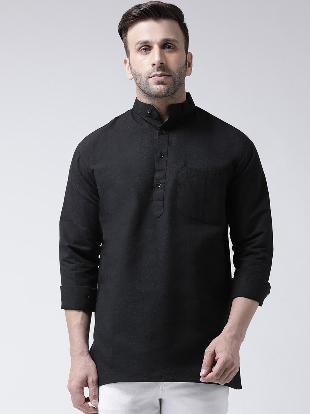 

RIAG Men Black Solid Casual Short Kurta