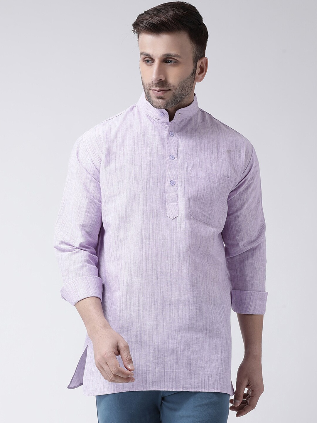 

RIAG Men Purple Thread Work Khadi Kurta