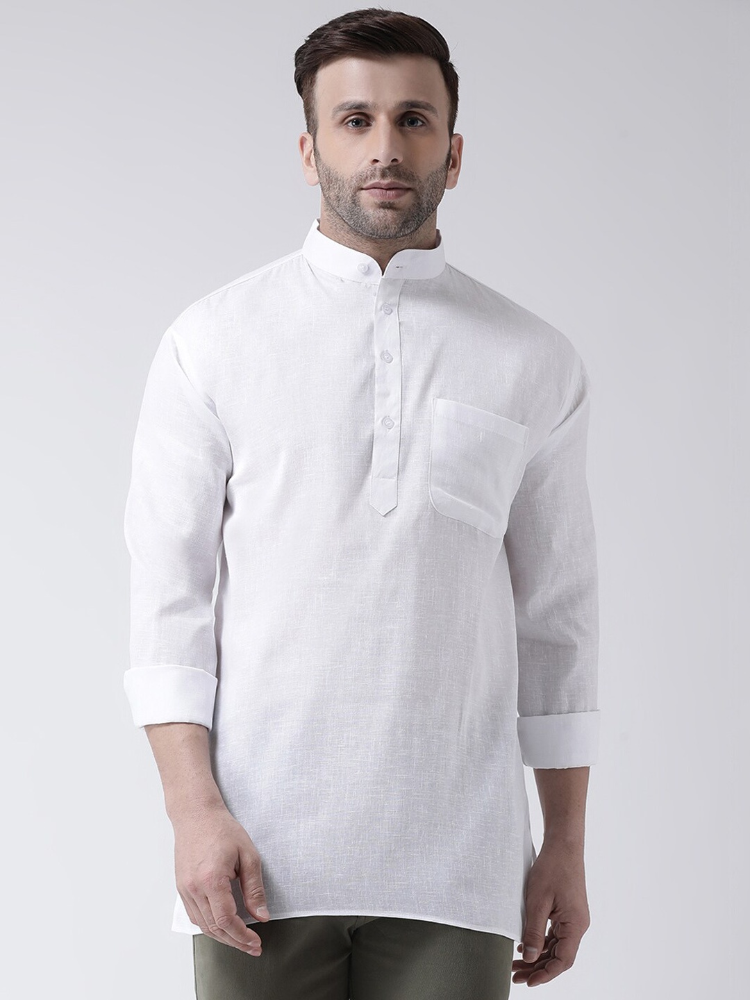 

RIAG Men White Khadi Solid Short Kurta