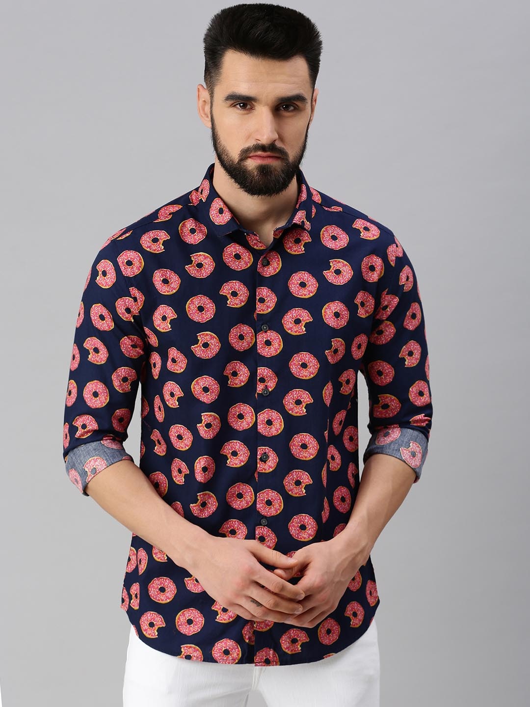 

SHOWOFF Men Navy Blue Comfort Printed Casual Shirt