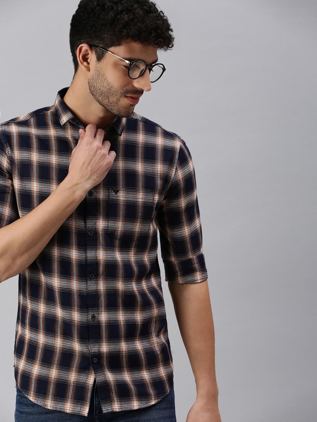 

SHOWOFF Men Navy Blue Comfort Tartan Checks Checked Casual Shirt