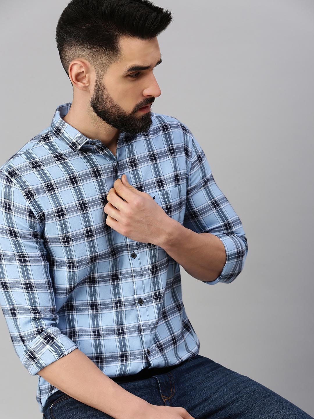 

SHOWOFF Men Blue Comfort Tartan Checks Checked Casual Shirt