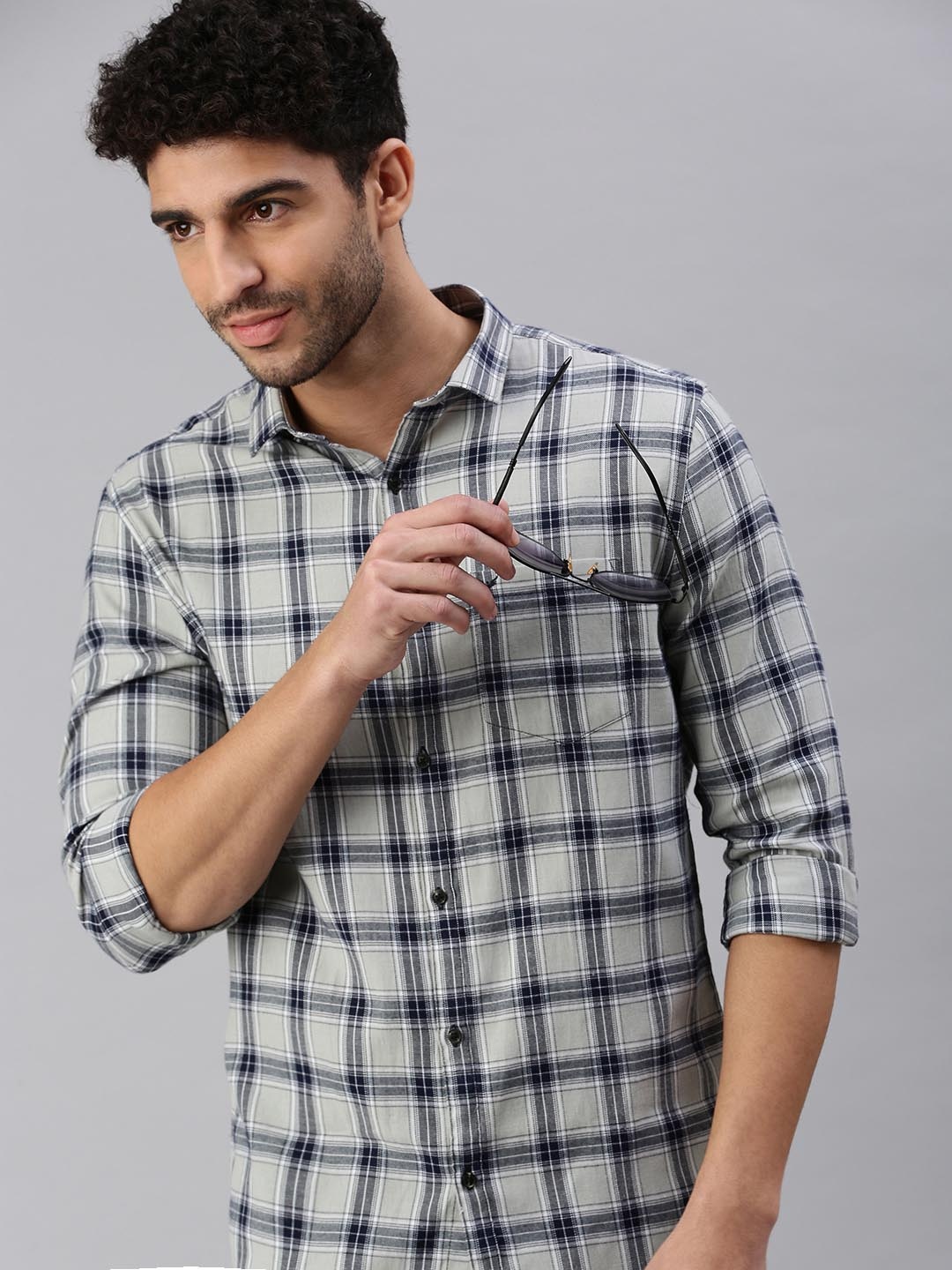 

SHOWOFF Men Grey Comfort Tartan Checks Checked Casual Shirt