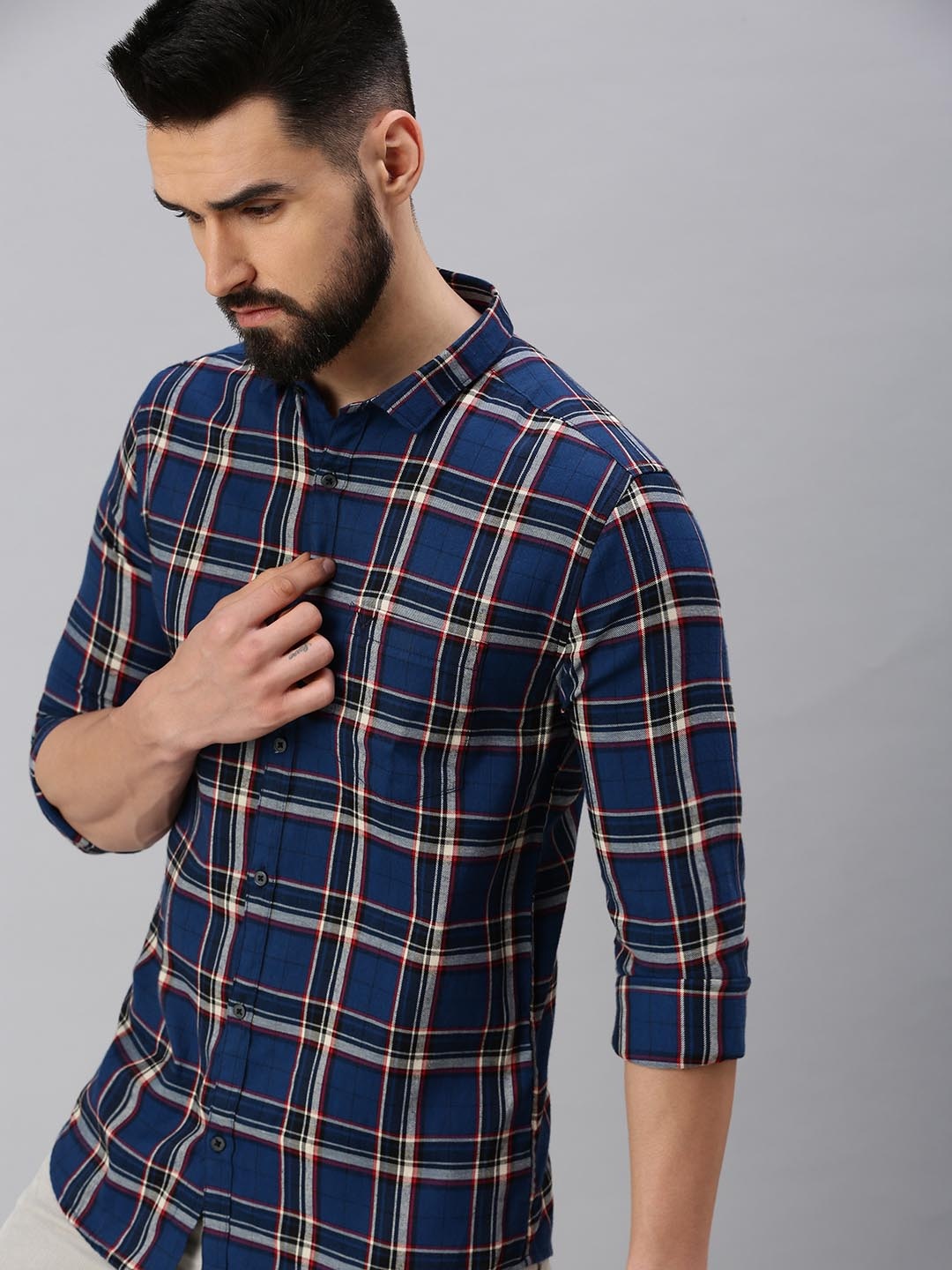 

SHOWOFF Men Blue Comfort Tartan Checks Checked Casual Shirt