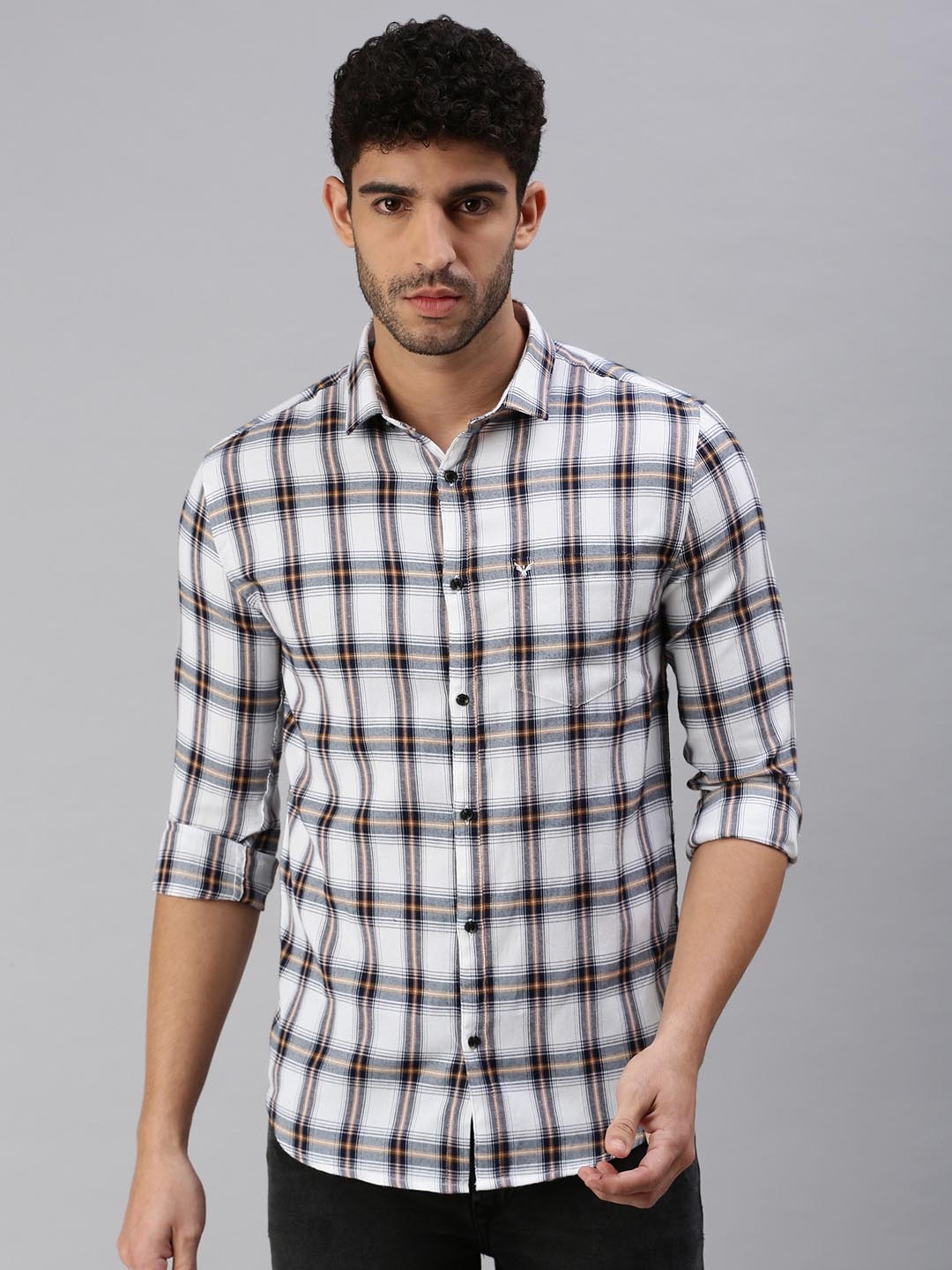 

SHOWOFF Men White Comfort Tartan Checks Checked Casual Shirt