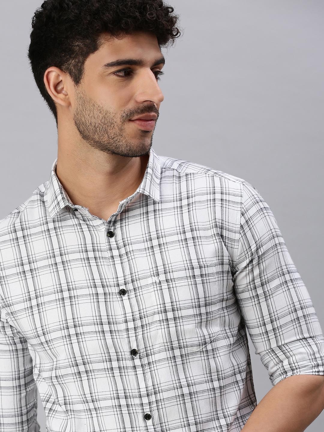 

SHOWOFF Men White Comfort Tartan Checks Checked Casual Shirt
