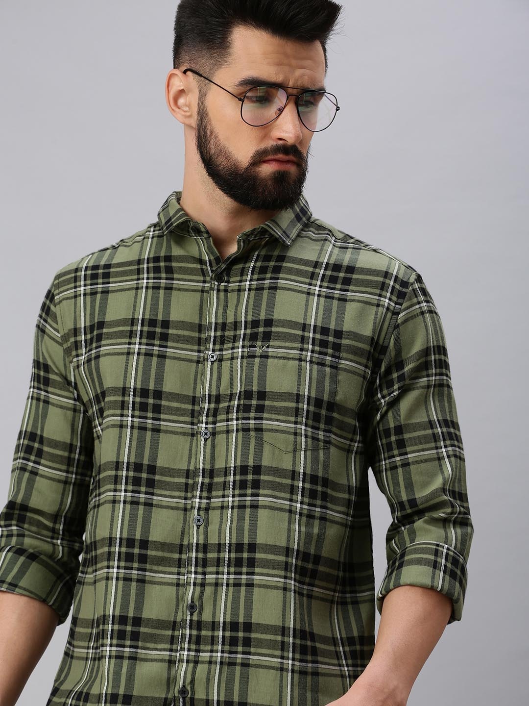 

SHOWOFF Men Olive Green Comfort Tartan Checks Checked Casual Shirt