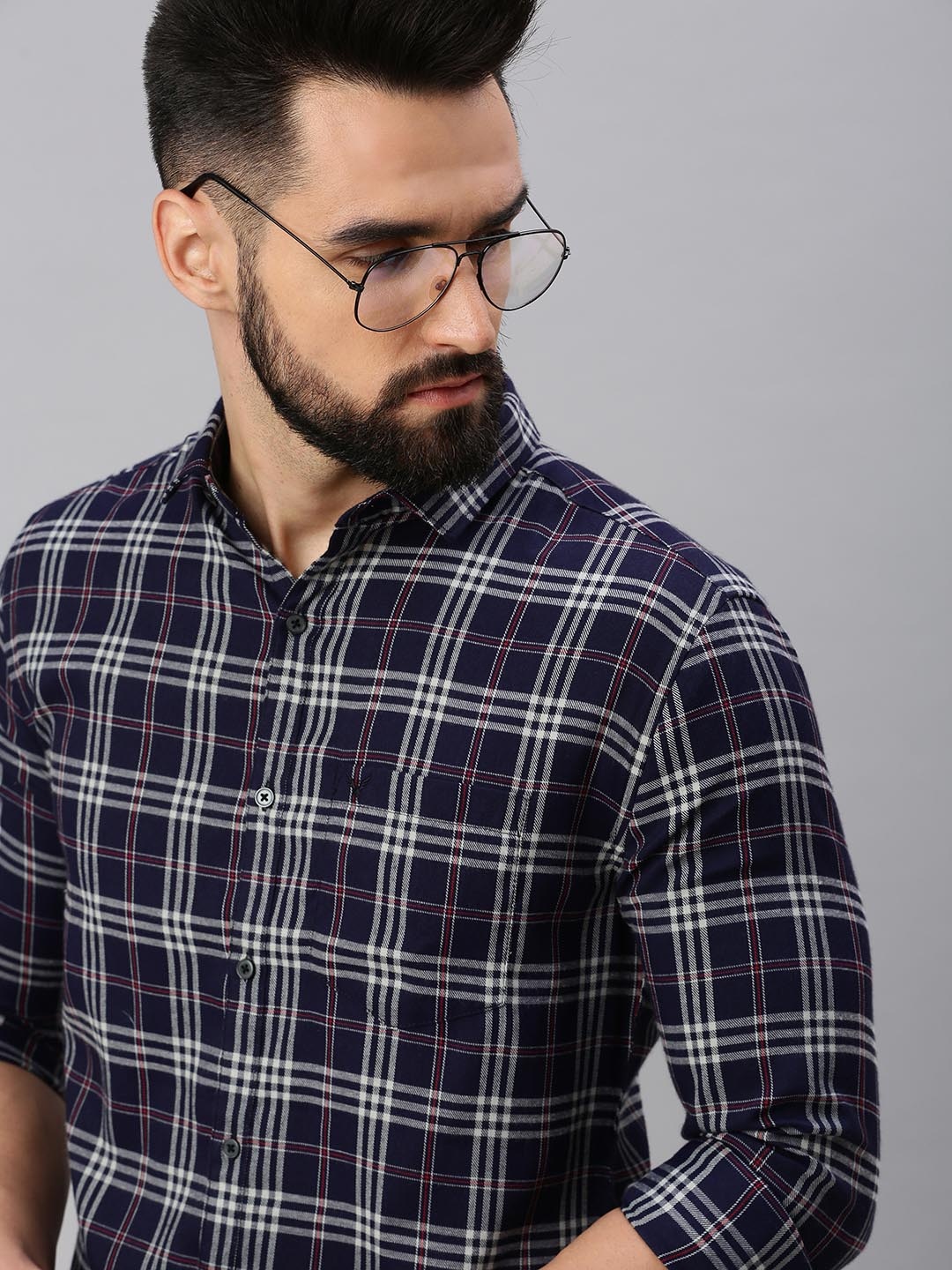

SHOWOFF Men Navy Blue Comfort Tartan Checks Checked Casual Shirt