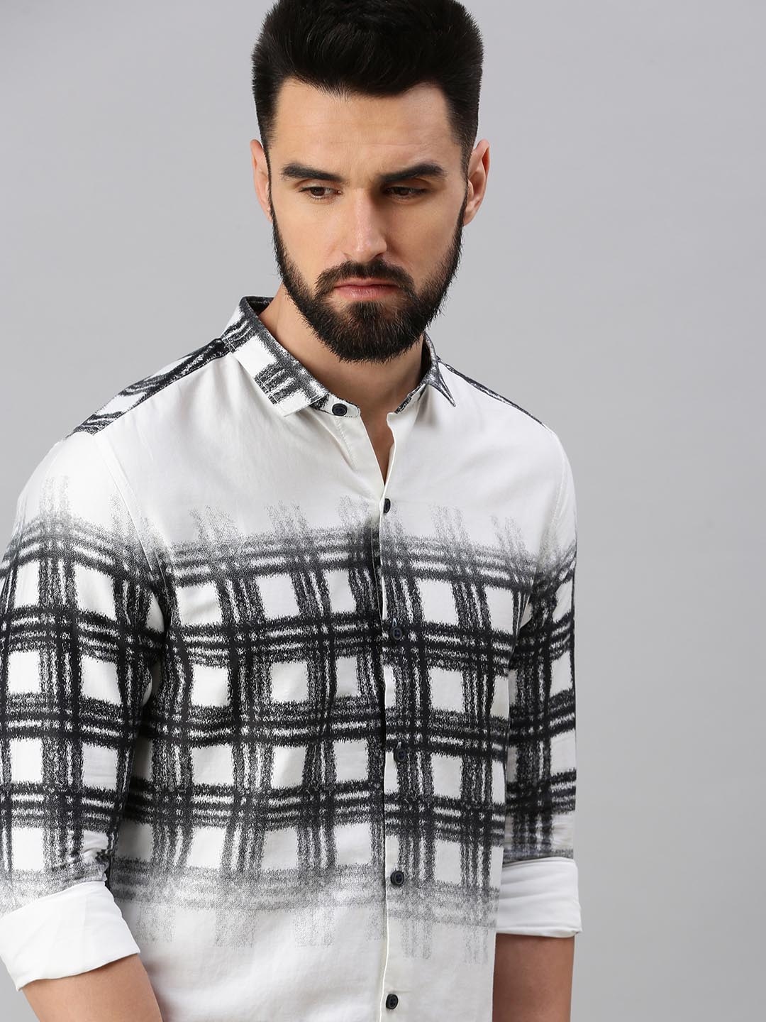 

SHOWOFF Men White Comfort Tartan Checks Checked Casual Shirt