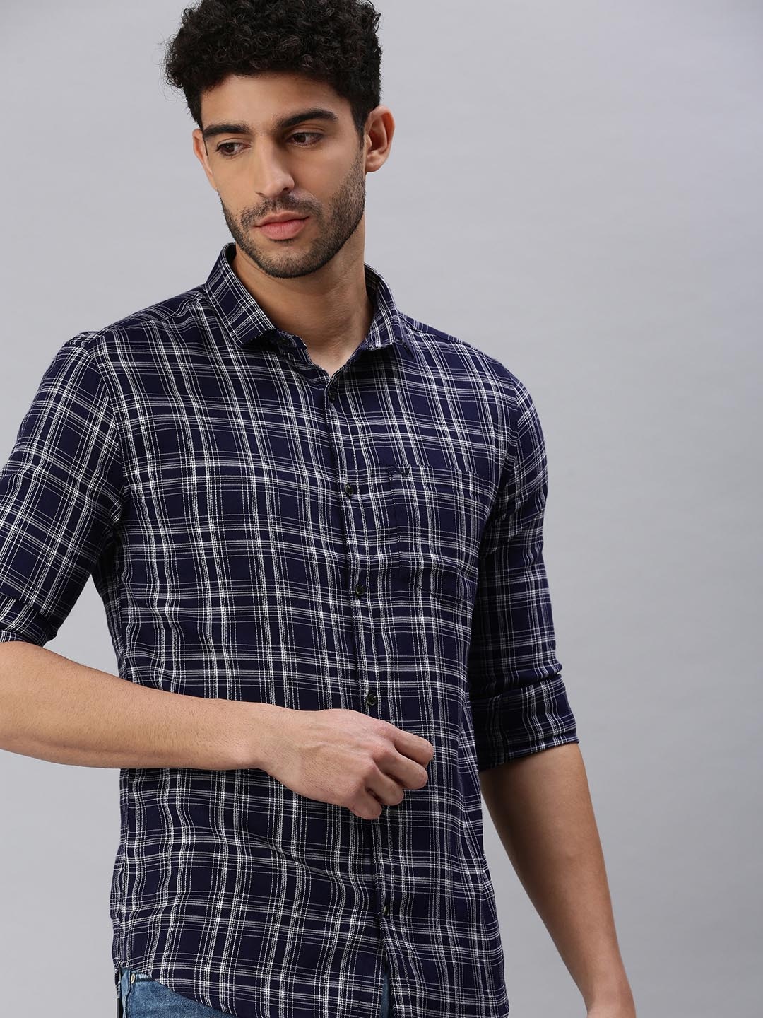 

SHOWOFF Men Navy Blue Comfort Tartan Checks Checked Casual Shirt