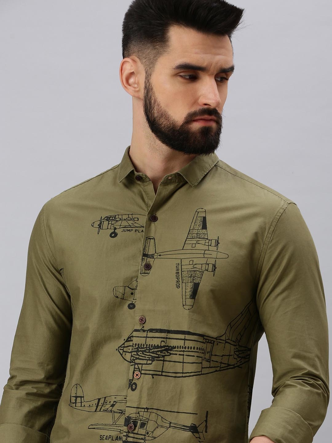 

SHOWOFF Men Comfort Printed Casual Shirt, Olive