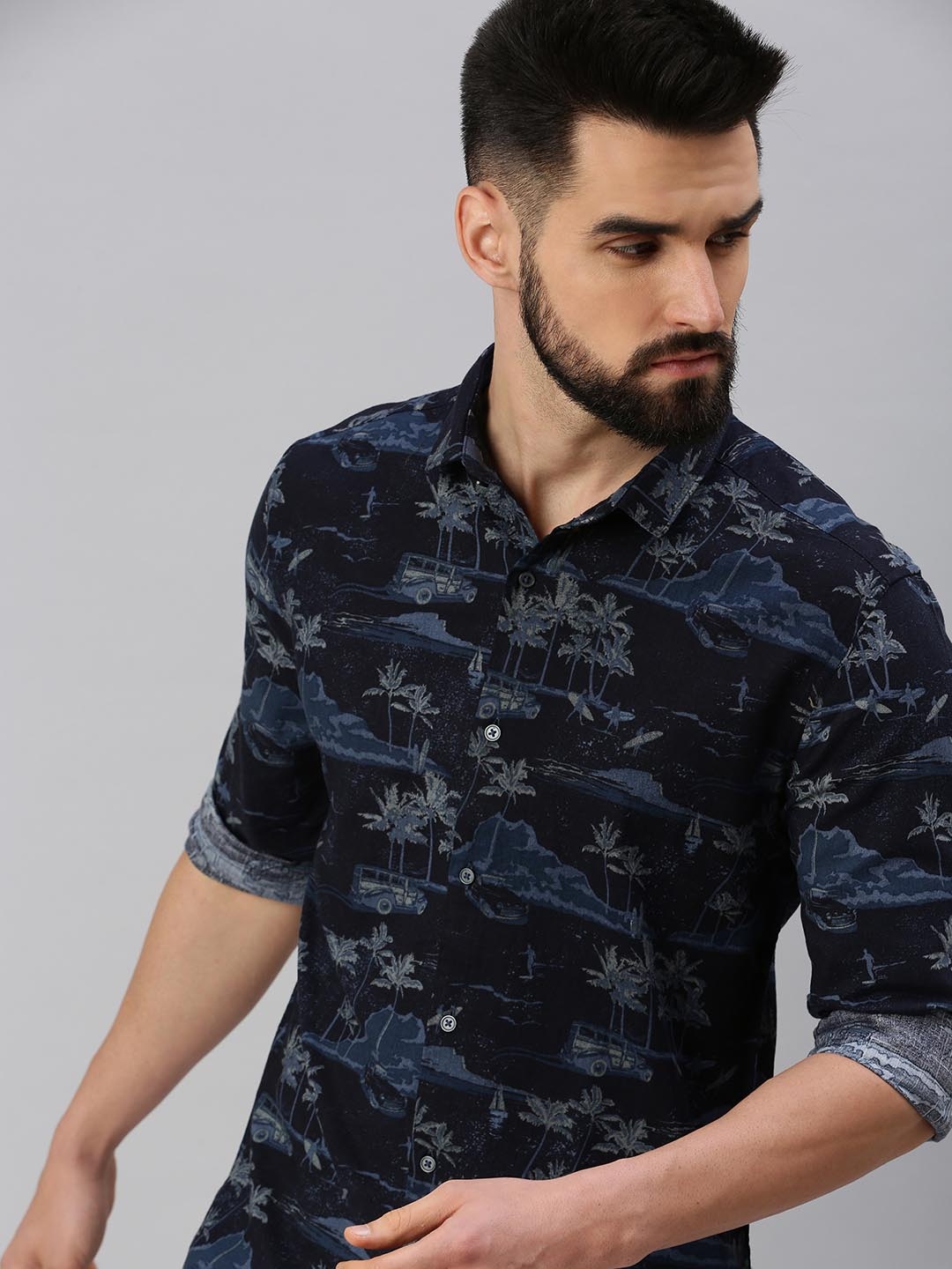

SHOWOFF Men Comfort Printed Casual Shirt, Navy blue