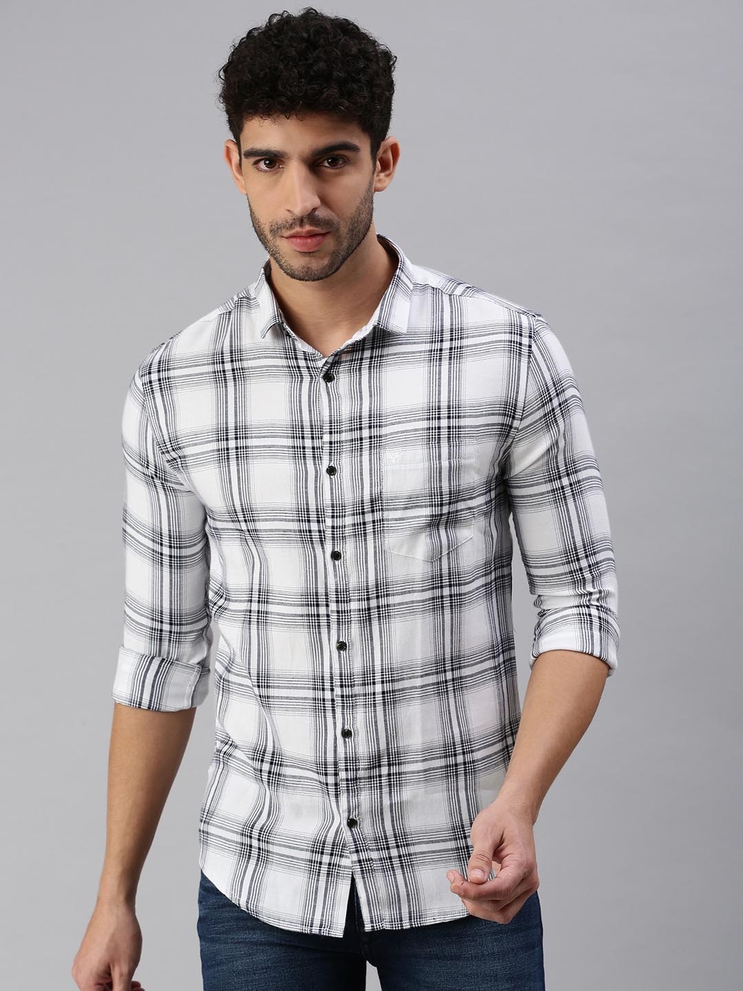 

SHOWOFF Men Comfort Tartan Checked Casual Shirt, White